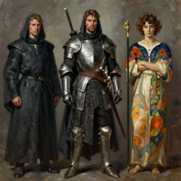 a full body fantasy portrait oil painting illustration of a medieval knight by Justin Sweet and Greg Rutkowski and Alphonse Mucha with face and body clearly visible, Star Wars, sith, forgotten realms, artstation trending, high quality, sombre mood, artstation trending, muted colours, no crop, entire character!,