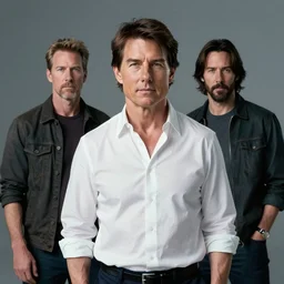 tom cruise stands alone, keanu reeves stands next to him, they are two separate men in the photo, they are not morphed into one man