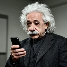 albert einstein using a cellphone