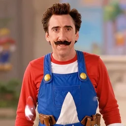 movie still with nicholas cage as luigi in super mario brothers - the movie