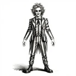 beetlejuice, as a d & d monster, full body, pen - and - ink illustration, etching, by russ nicholson, david a trampier, larry elmore, 1 9 8 1, hq scan, intricate details, inside stylized border