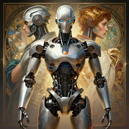 symmetry!! portrait of robot, sci - fi, intricate, highly detailed, dynamic lighting, digital art, digital painting, artstation, wlop, sharp focus, illustration, art by artgerm and greg rutkowski and alphonse mucha, 8 k