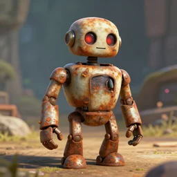 a cute rusty robot in breath of the wild, anime, 3 d render, octane
