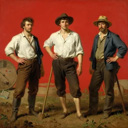 Solomon Joseph Solomon and Richard Schmid and Jeremy Lipking victorian genre painting full length portrait painting of a young peasant farmer working in the field, red background