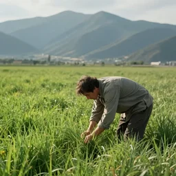 a man searches for meaning in grass, movie still from days of heaven, ultra realistic, beautiful lighting, distant mountains n - 8