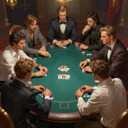 half dozen guys playing poker. caotic fight intricate, elegant, highly detailed, digital painting, artstation, concept art, sharp focus, illustration, by justin gerard and artgerm, 8 k