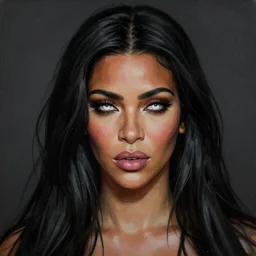 a demonic horrific portrait of kim kardashian, white eyes, bored, illustration, soft lighting, soft details, painting oil on canvas by edmund blair leighton and charlie bowater octane render, hdr, trending on artstation, 4 k, 8 k, hd