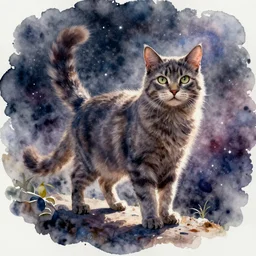 Galaxy cat watercolor painting