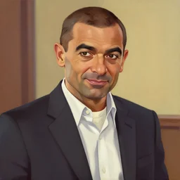painting of mr bean in the art style of gta 5, art by patrick brown