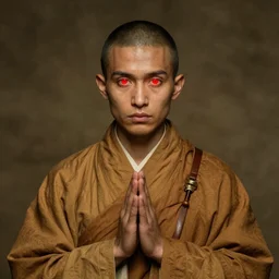 portrait of the christlike monk with glowing red eyes