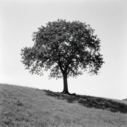a black and white photo of a tree on a hill, 1 9 2 0