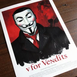 v for vendetta ( 2 0 0 6 ) guy fawkes, by ashley wood, yoji shinkawa, jamie hewlett, 6 0's french movie poster, french impressionism, black red white colors, palette knife and brush strokes, dutch tilt