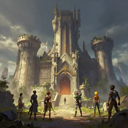 photo environement post futurist castle : 4, 4 k rtx hdr volume light concept studio matte painting environement digital illustration style art that looks like it is from borderlands and by feng zhu and loish and laurie greasley, victo ngai, andreas rocha, john harris by jesper ejsing, by rhads, makoto shinkai and lois van baarle