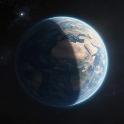 anime style hd wallpaper of outer space, stars and a view of a mirrored planet