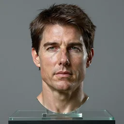 studio photograph of hyperrealistic accurate portrait sculpture of tom cruise, beautiful symmetrical!! face accurate face detailed face realistic proportions, made of clear glass on a pedestal by ron mueck and matthew barney and greg rutkowski, hyperrealism cinematic lighting shocking detail 8 k