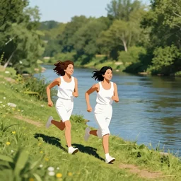 couple running in white clothes beside a river. steep riverbank. happy summer days.. centered median photoshop filter cutout vector behance artgem hd jesper ejsing!