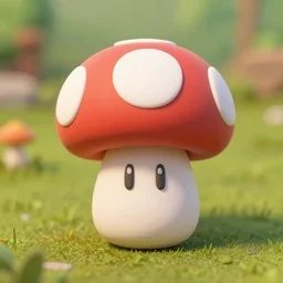 a small clay toy of mushroom from mario, miniature, realistic, clay art. artstation