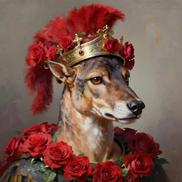 lynx wearing Caesar's crown made out of roses, Caesar's crown, an expressive digital painting, high quality art,