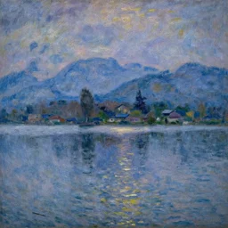 a beautiful impressionist painting of the Nainital Lake on a rainy night by Claude Monet, masterpiece, trending on Artstation, HD, superhresolution