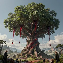 a beautiful hyperrealistic detailed 3 d render of a colossal, flying, vampiric tree sucking blood from the landscape, by anton otto fischer, atey ghailan, by goya, unreal engine, octane render, epic, 3 d, intricate, ultra wide, artstation, volumetric lighting, hdr, polished, micro details, ray tracing, 8 k
