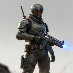 futuristic dystopian regime soldier, plasma gun, artstation