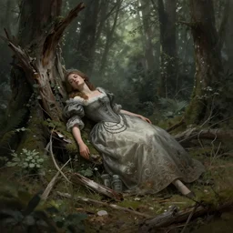 a queen wrecked and lost in the forest, detailed digital art by greg rutkowski.