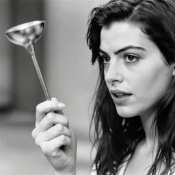 stunning bw film photograph of ( ( ( ( anne hathaway holding a plumbus ) ) ) ), closeup, aperture 1. 2