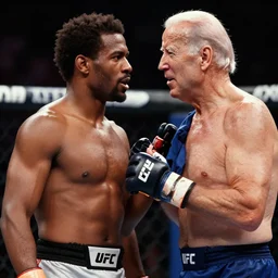 mr. t in the ufc octagon against joe biden, detailed facial expressions, 1 9 8 0 s aesthetic