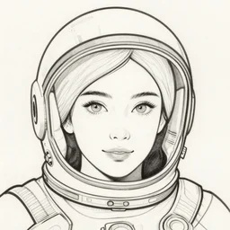 ink lineart drawing portrait of a woman wearing a space helmet, closeup of her eyes, space background, artstation, etchings by goya, chinese brush pen, illustration, high contrast, deep black tones contour