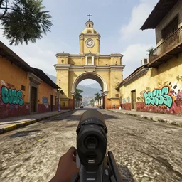 4 grados norte in guatemala city if it was a game like grand theft auto v first person view, with realistic visuals and award winning gameplay, graffitis