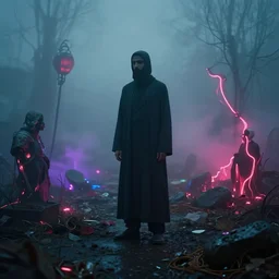 by moebius and atey ghailan | a neon graveyard, mist, fog |