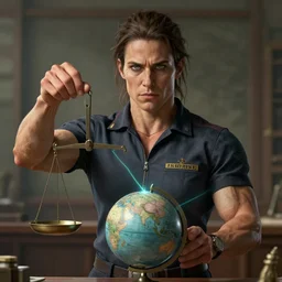 epic portrait of slightly muscular visionary sheila watt cloutier serious wearing shirt instructor uniform, court, scales, laser pointing globe, detailed, artstation, concept art, donato giancola, joseph christian leyendecker, wlop, boris vallejo, stron eyes, highest resolution, extremely detailed beautiful, establishing shot, artistic, hyperrealistic, enhanced hands, octane render