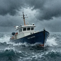 a boat lost in a strong storm, by tony sandoval.