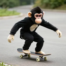 monkey skateboarding wearing black suit