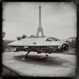 Daguerreotype of a spaceship in Paris