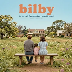 “movie poster in the style of Wes Anderson, romantic comedy starting a bilby”