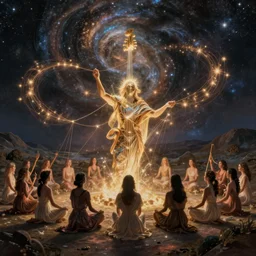 genesis, music,  the world is born from the pluck of a string, the vibrations bring order from chaos, every living thing is connected by a thread of fate, together they make a glorious song that creates a gnostic hyper-dream ascension of harmony and bliss throughout the universe amazing concept painting by Jessica Rossier