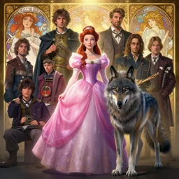 highly detailed digital painting, the princess and the gray wolf, unreal engine, filipe polyaki, justin gerard, greg rutkowski, loish, rads, beeple, makoto shinkai and lois van baerle, ilya kuvshinov, rossdraws, tom bagshaw, alphonse mucha, volumetric light effect created by ivan aivazovsky, peter mor