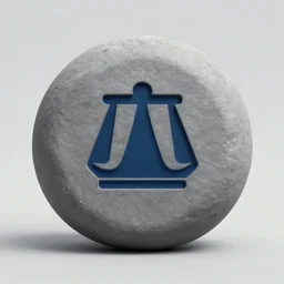 videogame asset, a gray round pebble with a dark blue weight - scale symbol etched in the middle, unreal engine 5, videogame, artstation.