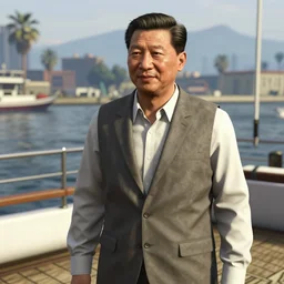 xi jinping on a yacht deck, gta v gameplay screenshot, sharp, unreal engine 5, very detailed shading