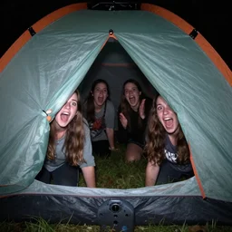 paranormal trailcam footage with flash, screaming people in a tent