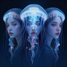 3 d photo face portrait of a goddess jellyfish by aykut aydogdu and alena aenami, bioluminescence, unreal engine