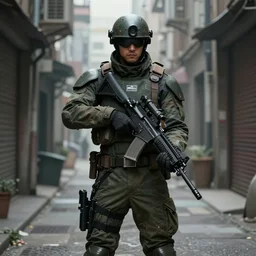 a futuristic super soldier in a alley way, 4k digital art