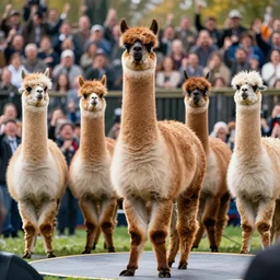 4 k highly detailed full body brown llama giving a presidential speech in front of a cheering crowd