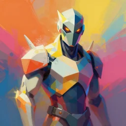 A portrait of Junkrat, geometric shapes, spray paint, vibrant colors, no lines