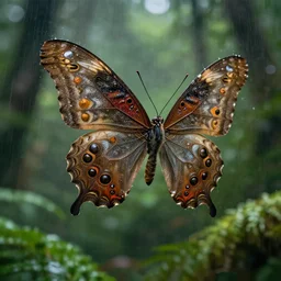 wild nature photograph of a mecha square fractal butterfly flying in the rainforest, photorealistic photograph cinematic lighting intricate detailed 8 k resolution