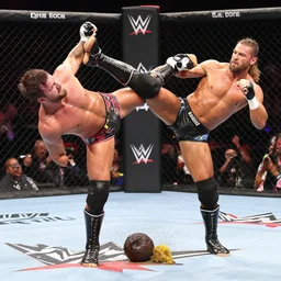 Boat annihilates truffle in wwe cage match with a roundhousekick to the head
