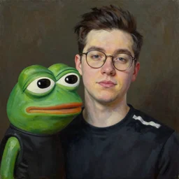 Portrait of xQc with pepe the frog , oil painting