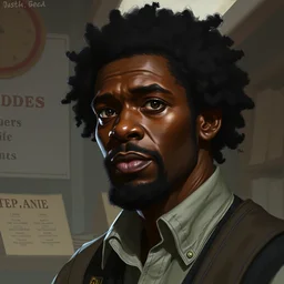 a detailed portrait of an afro american clerk by justin gerard and greg rutkowski, digital art, realistic painting, dnd, dungeons & dragons, character design, trending on artstation