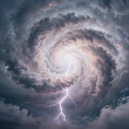 cloud vortex, storm, symmetric, spiral, volumetric clouds, fog, lightning, vibrant realflow smoke rendered in octane, photorealistic, intricate, soft lighting, glowing clouds, high quality 4 k trending on artstation